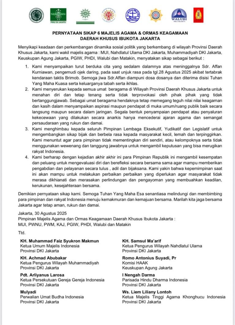 Para Pemimpin Lintas Agama Serukan Masyarakat Tahan Diri, Tenang dan Tidak Terprovokasi